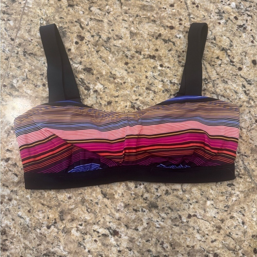 Athleta Striped Multicolor Bikini Top black size 34d / 34DD